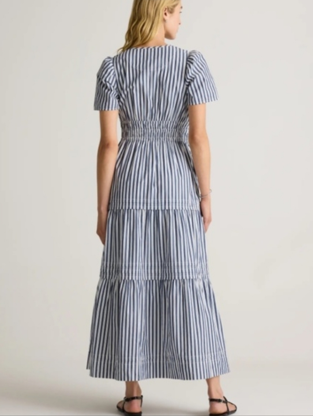 Quince 100% Organic Cotton Poplin Tiered Maxi Dress in Hudson Stripe L - Picture 3 of 17